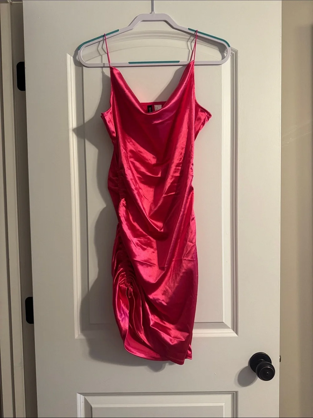 H&M Fuchsia Satin Ruched Slip Mini Dress - Picture 1 of 3